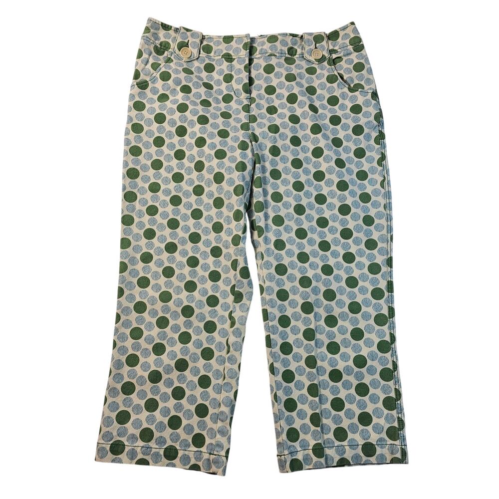 Boden Green and Light Blue Polka Dot Crop Pants